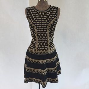 BCBG MAXAZARIA BLACK PRINT FIT AND FLARE DRESS